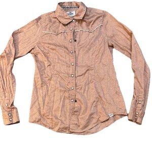 Shyanne Coral Peach Printed Pearl Snap Shirt S ivory trim